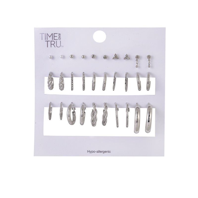 Silvertone Small & Chunky Hoop Earrings Set - Versatile Jewelry Accessory