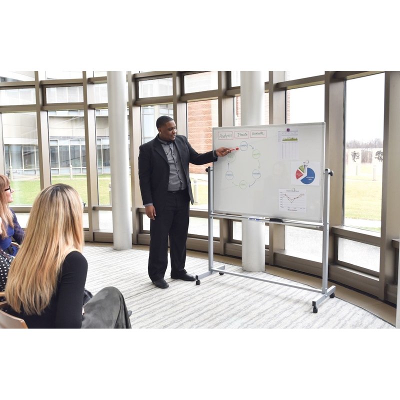 Reversible Magnetic Whiteboard with Aluminum Frame and Mobile Stand