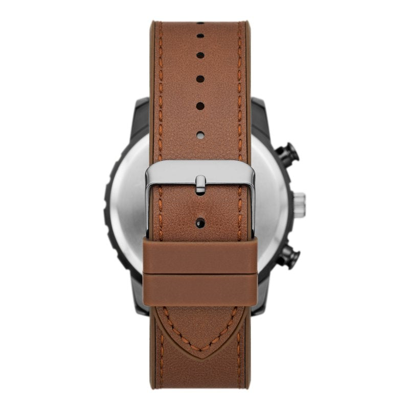 Men's Gift Set with Blue Sunray Dial Watch and Leather Bracelets - Gunmetal & Brown Vegan Leather