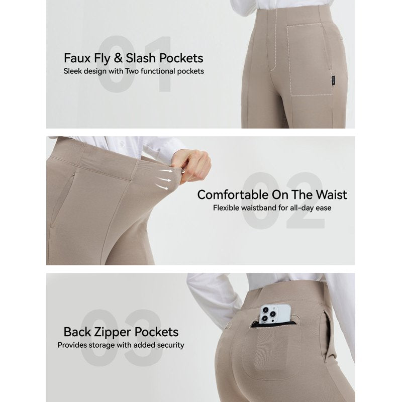 Women's Yoga Dress Pants with Pockets - High Waist, Bootcut, Stretchable, Casual Workwear