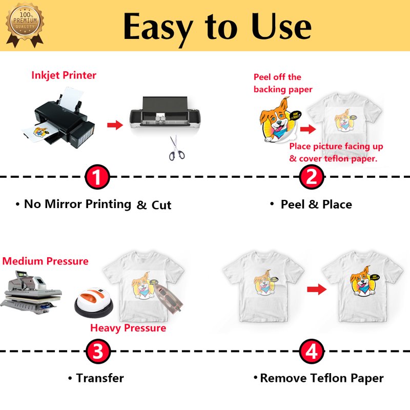 Light T-Shirt Transfer Paper Pack - 15 Sheets for Inkjet Printers