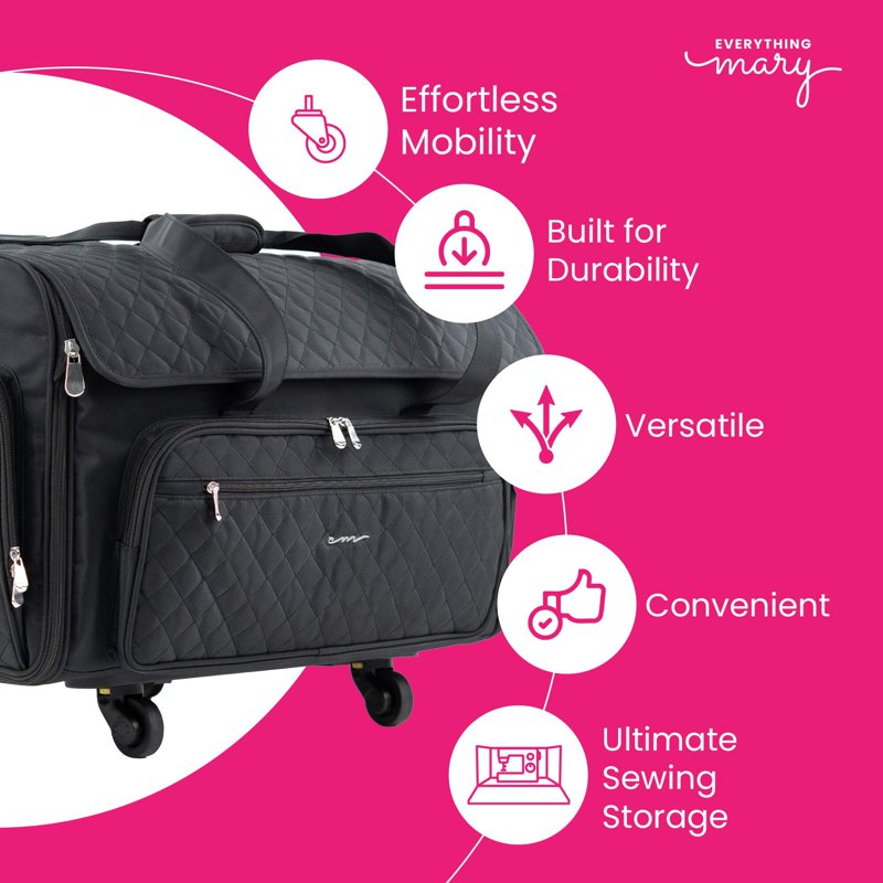Large Wheeled Sewing Machine Bag with Multiple Pockets - Durable & Spacious Storage for Sewing & Craft Supplies