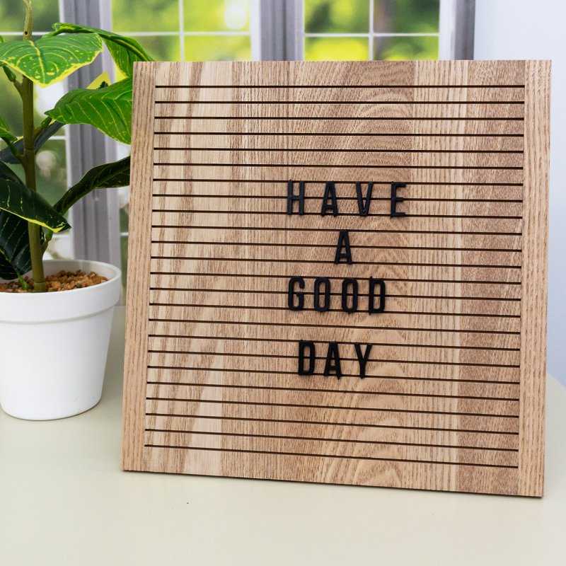 Wooden Letter Board 10x10 Inch with Black Letters and Numbers - Home Office Decor
