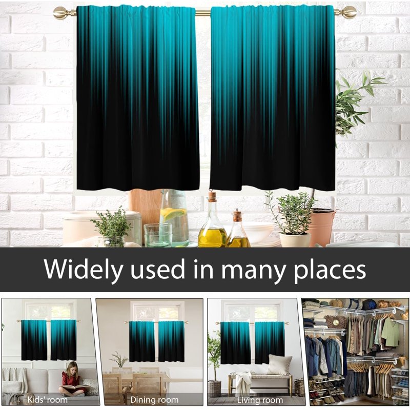 Teal Window Curtain for Kitchen Bedroom Living Room 27.5x39 Inches - Set of 2
