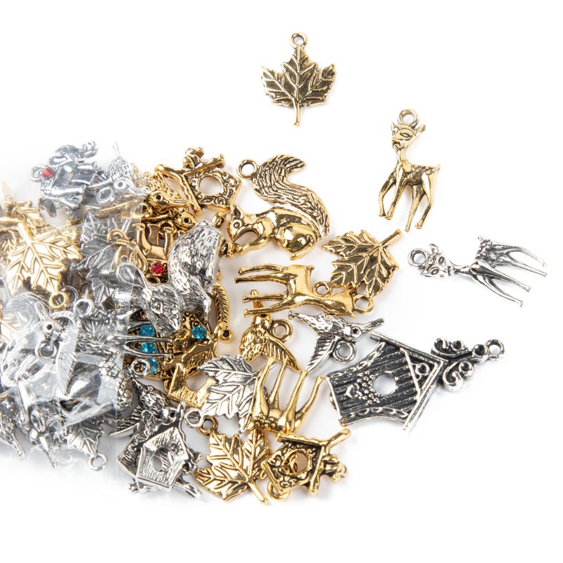 Jewelry Charm Assortment Set - Silver & Gold Mix, 50 Pieces for DIY Jewelry Making