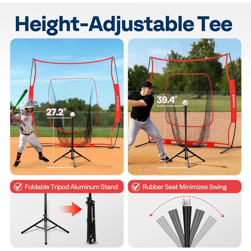 Baseball Softball Practice Net Set with Batting Tee and Carry Bag for Hitting Pitching