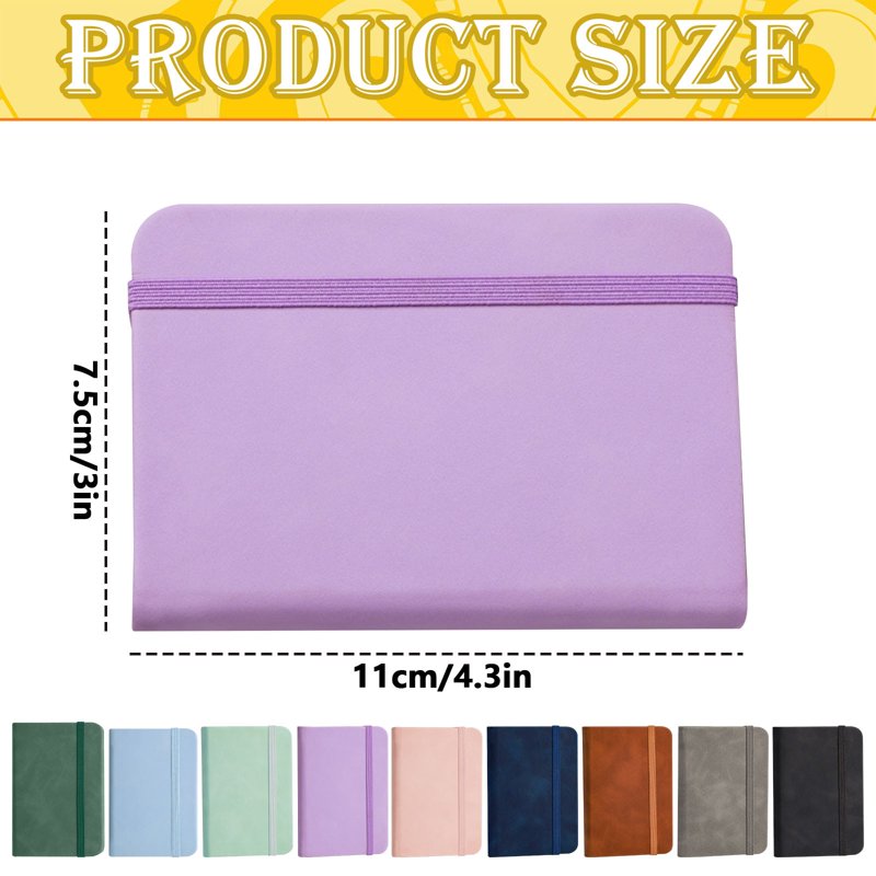 Mini Pocket Notebook with Leather Cover & Strap - Portable Journal for Note Taking