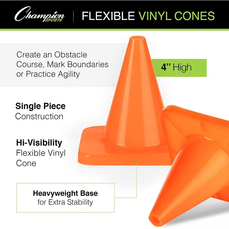 High Visibility Flex Vinyl Cone for Sports, Practice & Events - Orange
