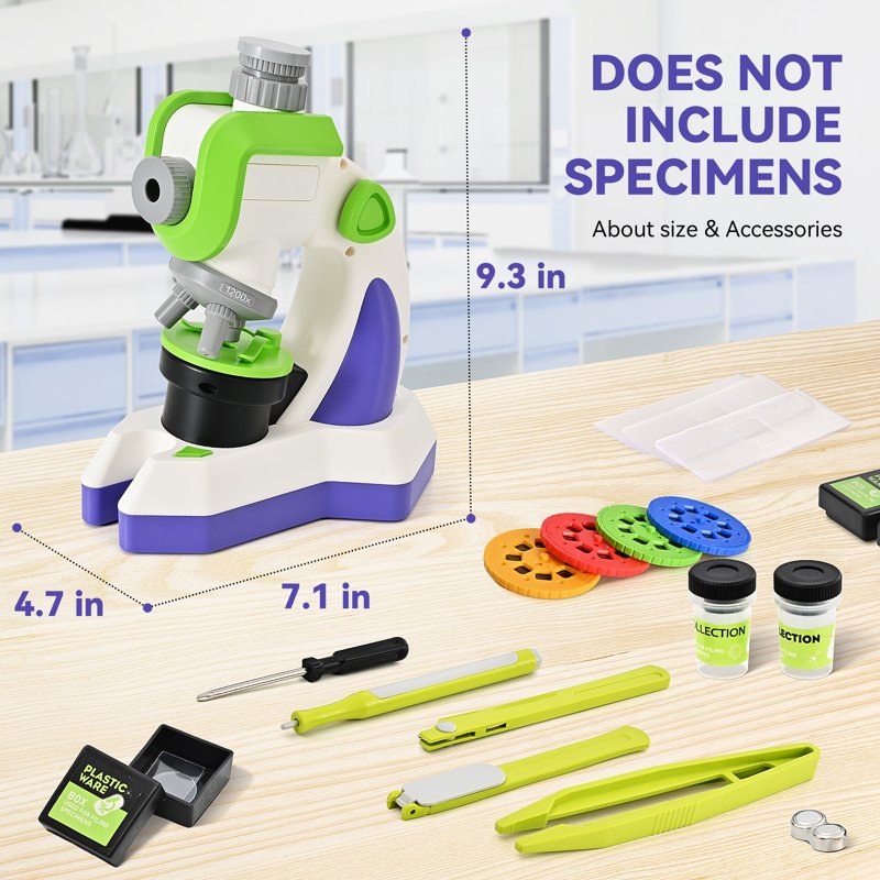Kids Microscope with Projection Modes 100X-1200X STEM Science Kit for Children