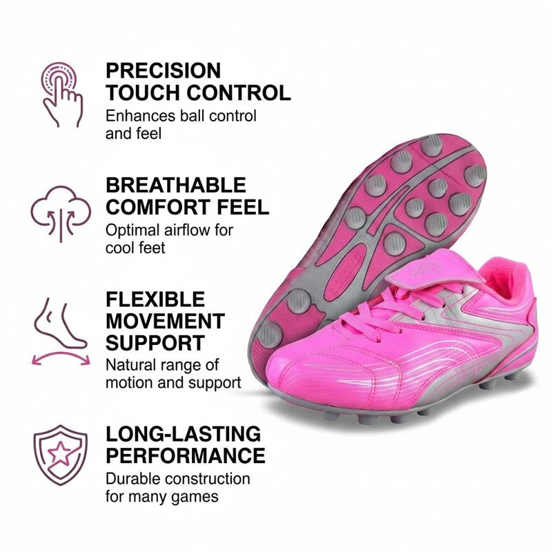 Vizari Youth Firm Ground Soccer Cleats – Pink, 1 – Comfortable, Durable Outdoor Shoes for Boys & Girls