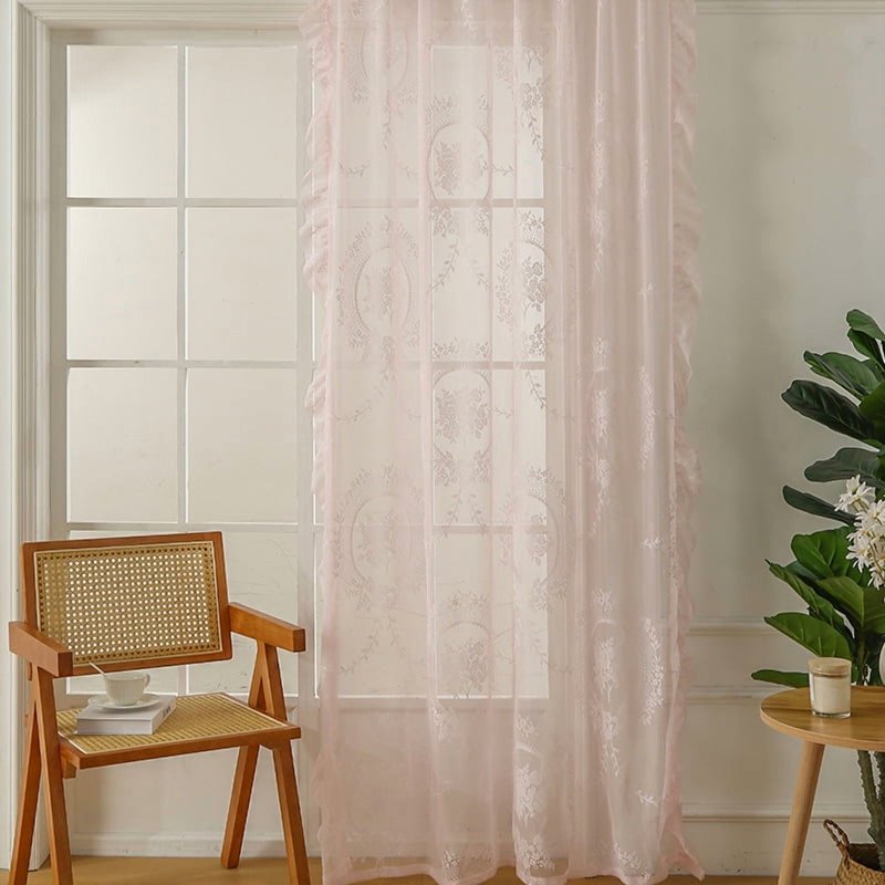 Boho Lace Sheer Curtains Set - Light Filtering Window Drapes for Bedroom & Living Room