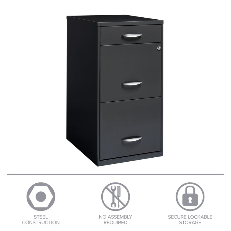 Steel 3 Drawer File Cabinet with Lock for Home Office & Business - Charcoal