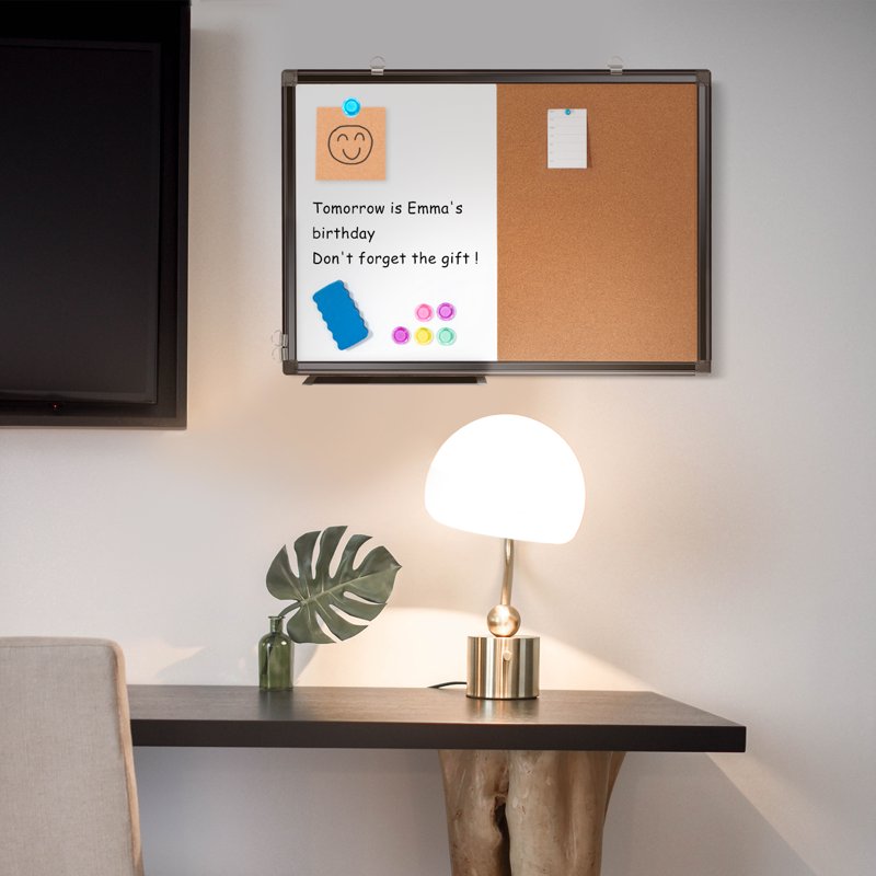 Magnetic Whiteboard & Cork Bulletin Board Combo Wall Mount 24x18in