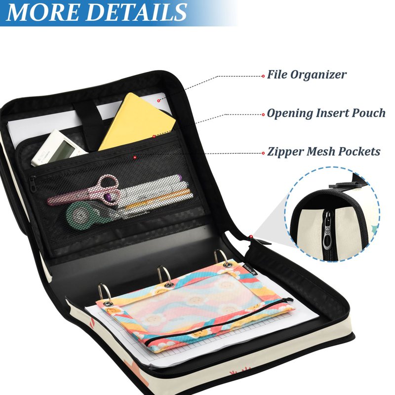 Waterproof 3 Ring Zipper Binder with Shoulder Strap 2 Inch Capacity Organizer