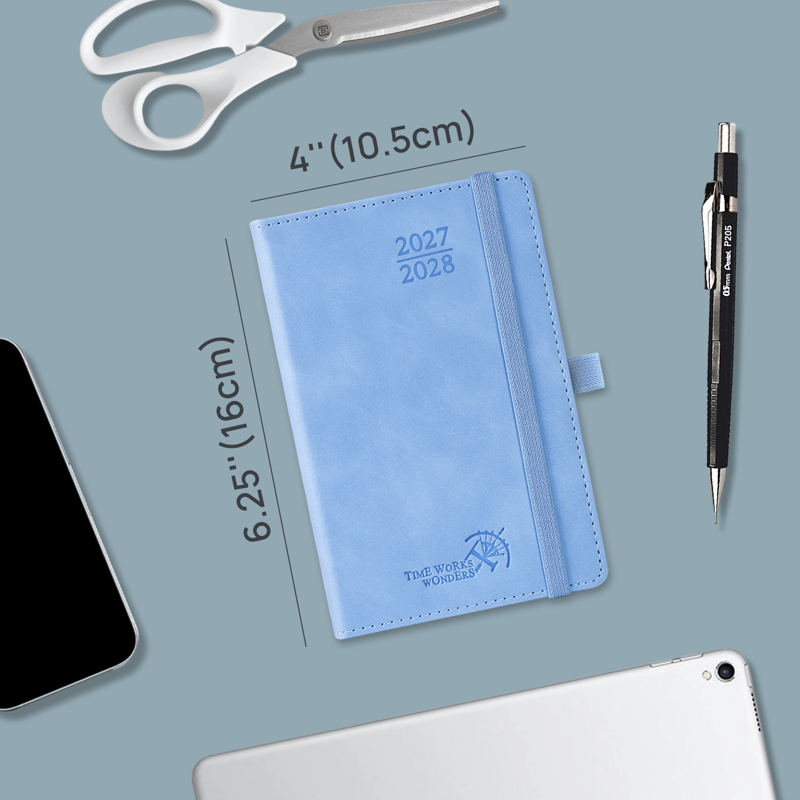Monthly Planner 2027-2028 Pocket Calendar Book - 2-Year Slim Leather Organizer