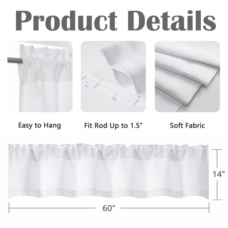 Blackout Window Valance for Living Room, Bedroom, Kitchen — Rod Pocket Privacy Cover, 60x14 Inches