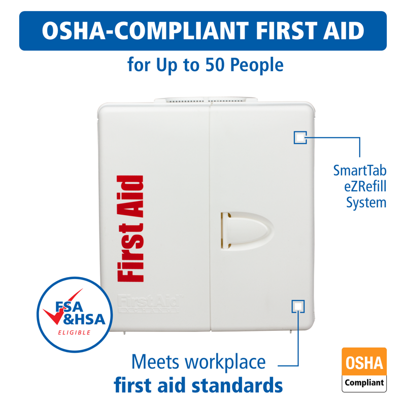 Large First Aid Kit for 50 People with 206 Pieces - Wall Mountable OSHA Compliant