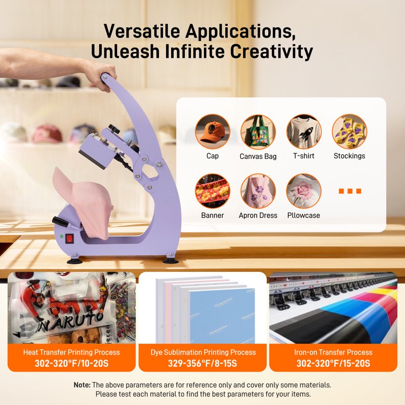 Manual Hat Heat Press Machine with Interchangeable Platens for Caps T-Shirts Sublimation