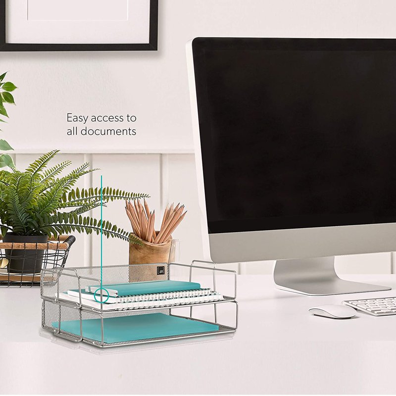 2-Tier Mesh Desk Organizer for Office Supplies - Silver