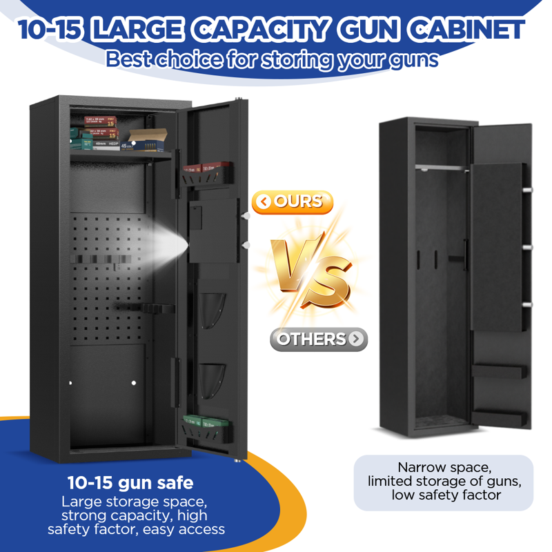 12-15 Gun Cabinet Safe with Quick Access & Removable Shelves