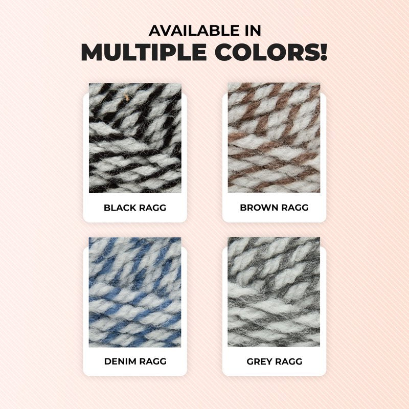 Variegated Ragg Yarn - Wool-Like Striped Acrylic Craft Yarn, 216 Yards