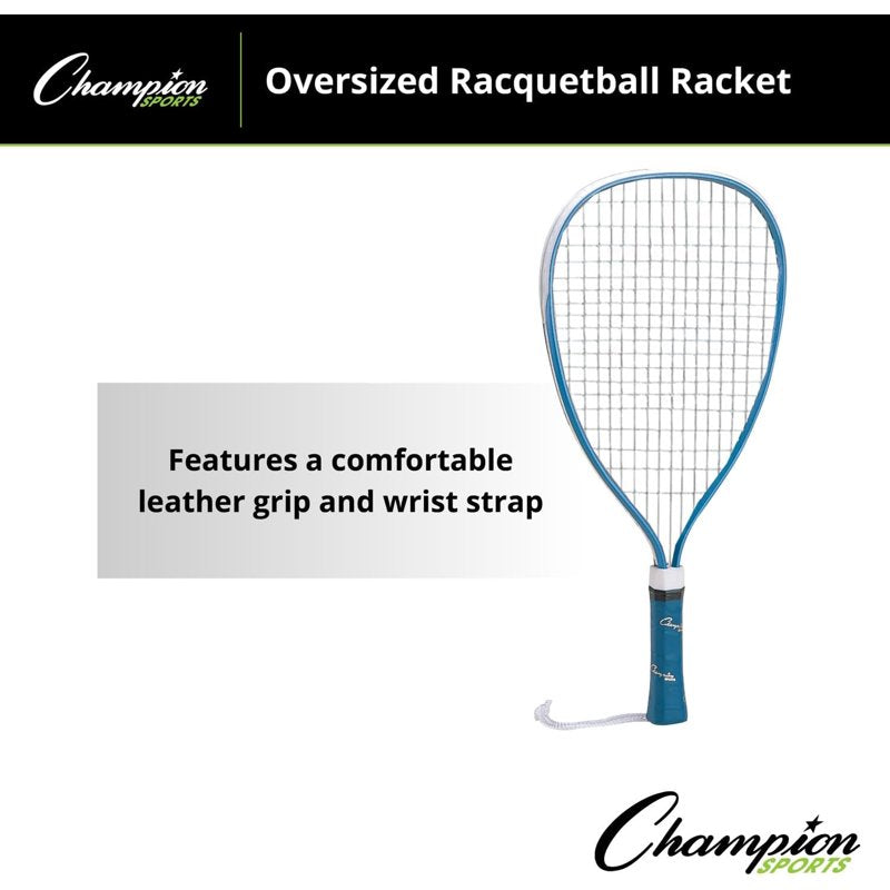 Oversized Racquetball Racket with Aluminum Frame and Leather Grip