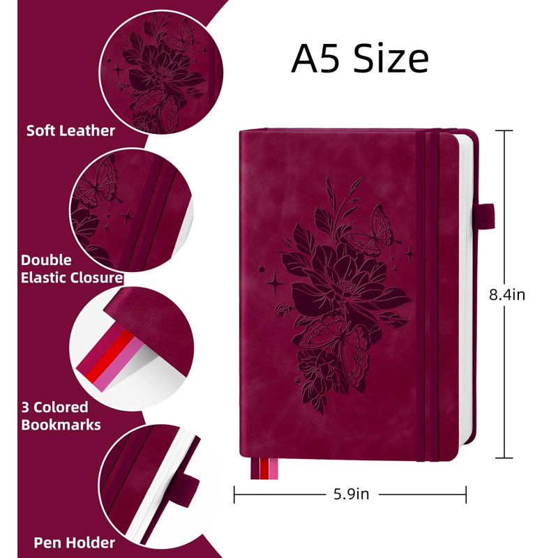 A5 Leather Journal Notebook with 365 Pages - Hardcover Daily Writing Planner
