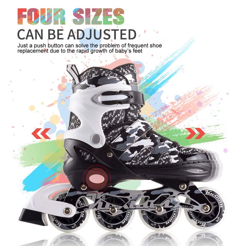 Kids & Youth Adjustable Light Up Inline Skates with Camo Design, Outdoor Roller Blades for Beginners