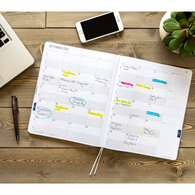 Work From Home Weekly and Monthly Planner - 15-Month Calendar, Blue Faux-Suede, 9x11 inches