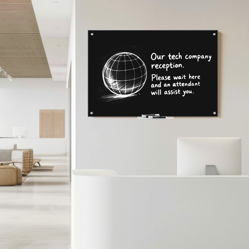 Magnetic Glass Dry Erase Whiteboard 36x24 Inch Wall-Mounted Office & Classroom Board
