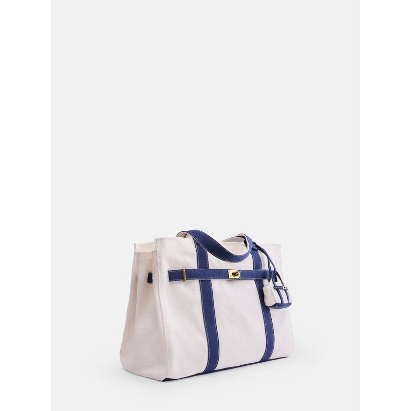 Women's Canvas Tote Bag with Charm - Multiple Colors