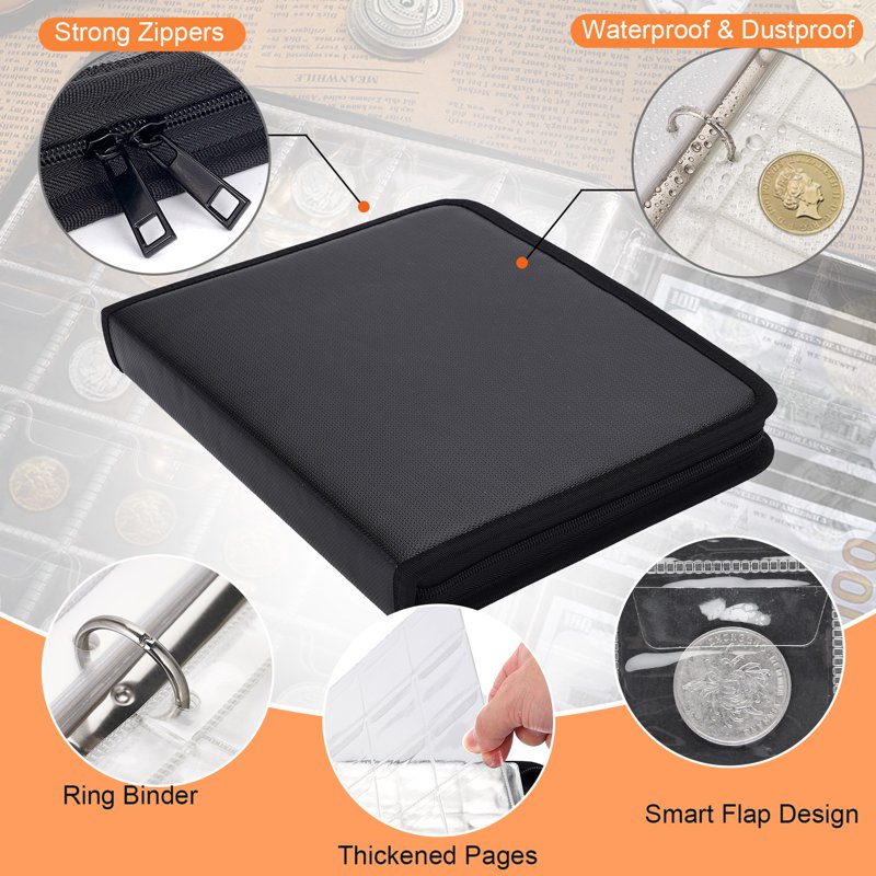 Fireproof Coin Collection Album with 400 Pockets & 36 Currency Sleeves
