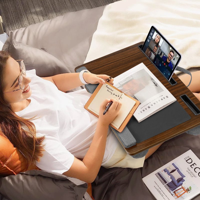 Lap Desk with Dual Cushion Ledge & Mouse Pad - 21.6in Portable Computer Stand, Brown (Variation: Brown)