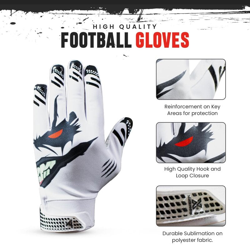 Youth Football Receiver Gloves with Silicone Grip - White/Black, Medium