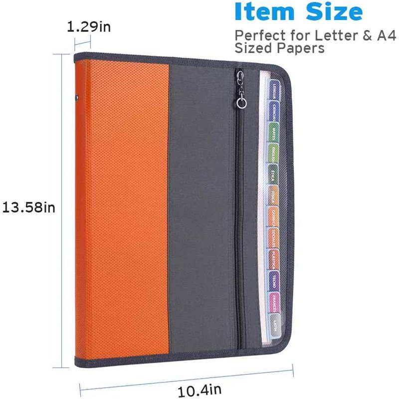 13 Pocket Expanding Document Folder with Zipper & Sticky Labels - Office Organizer