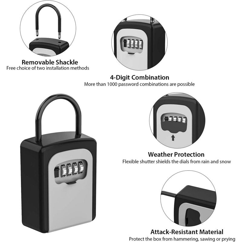 Outdoor Key Lock Box with Combination Code Wall Mount & Hanging Storage
