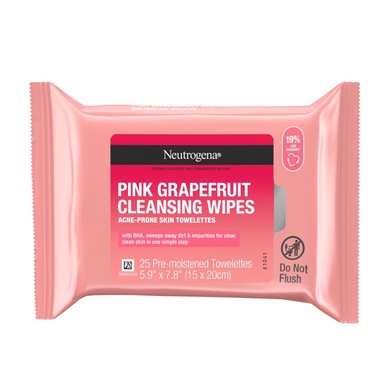 6 Pack Facial Cleansing Wipes with Pink Grapefruit - Oil-Free Acne Face Towelettes