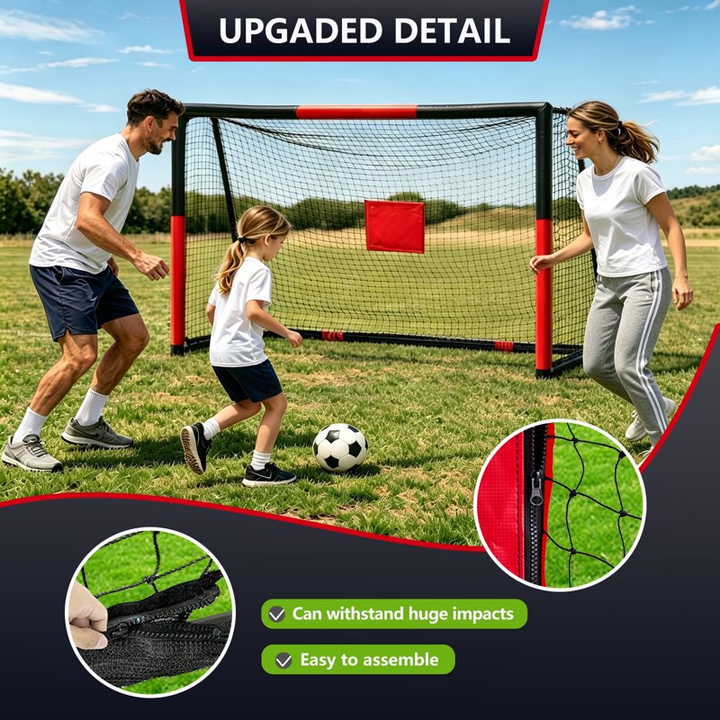 Weatherproof Metal Soccer Goal 6x4/8x5/10x6.5/12x6.5 ft, Galvanized Steel Frame, Zipper Net, Easy Assembly, 10x6.5 ft Variation