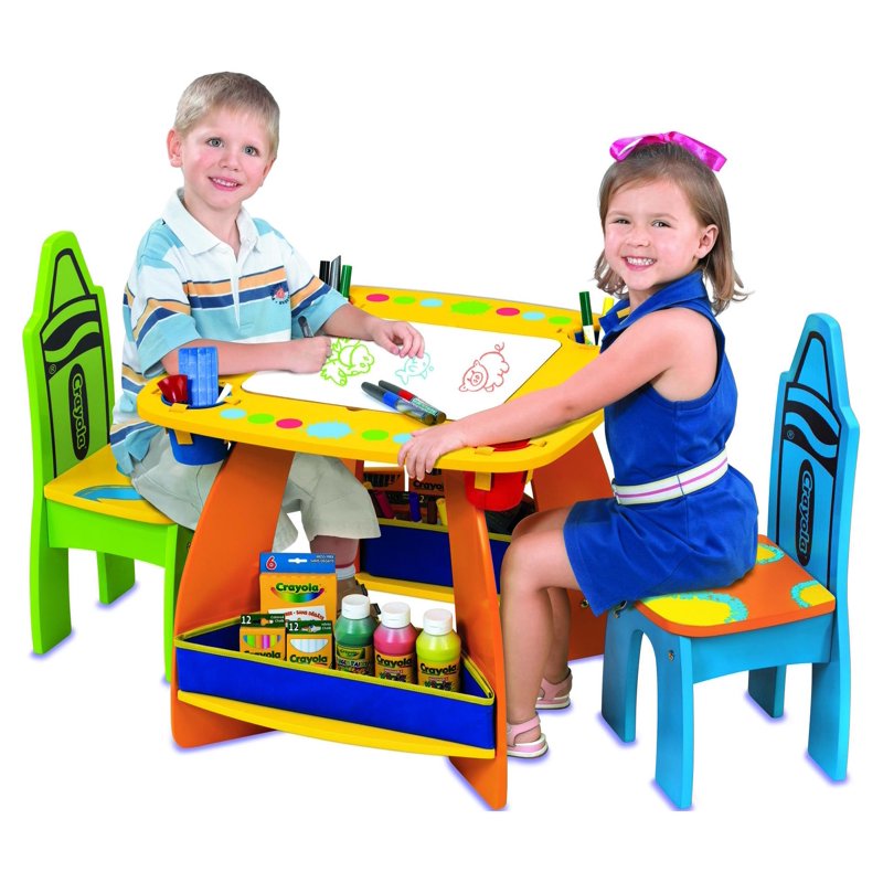 Kids Wooden Activity Table and Chair Set with Storage & Chalkboard - Crayola Colors