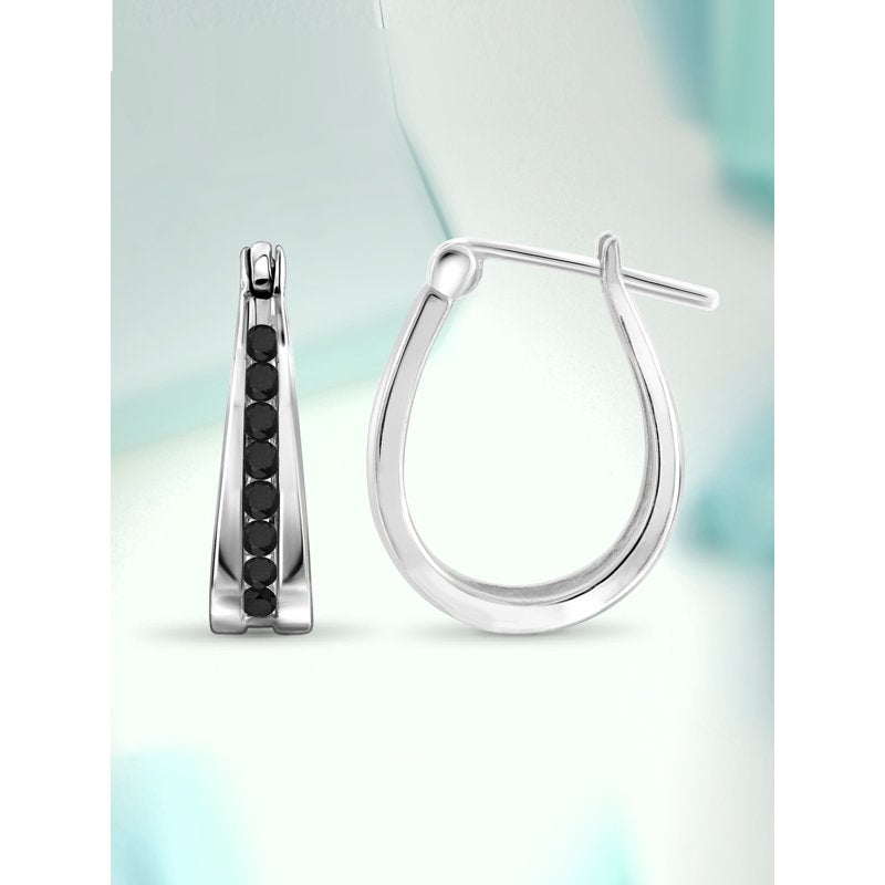 Sterling Silver Black Diamond Hoop Earrings Women 1/4 Carat Hypoallergenic Jewelry