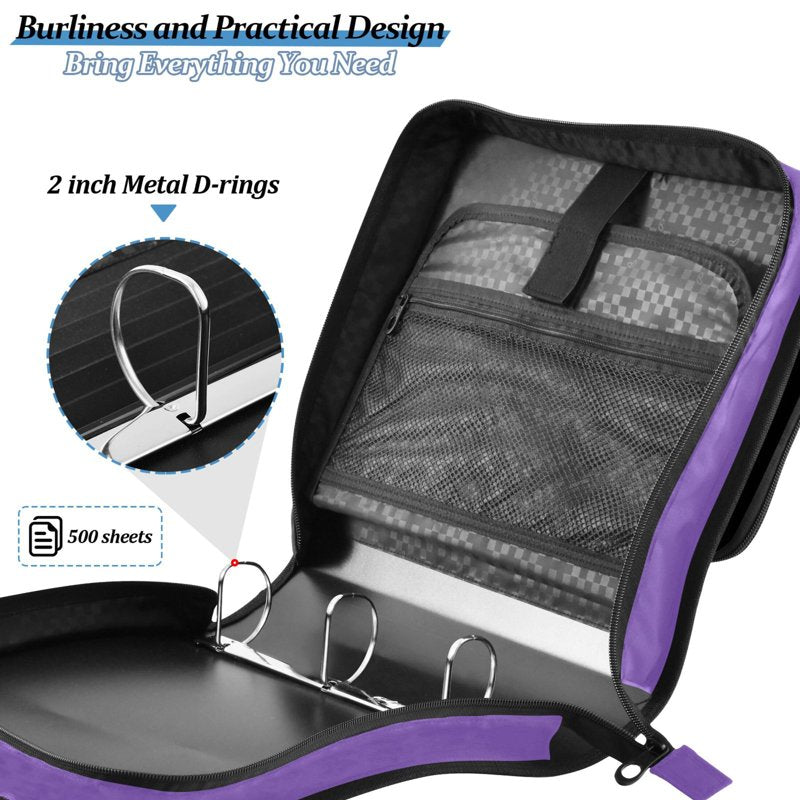 Waterproof 3-Ring Zipper Binder with Shoulder Strap, 2 Inch Capacity