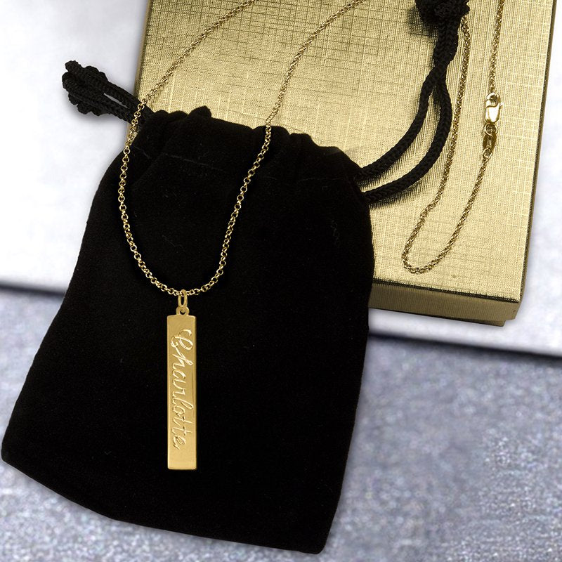 Personalized Engraved Name Bar Pendant Necklace in Sterling Silver or 14K Gold Plated Sterling Silver