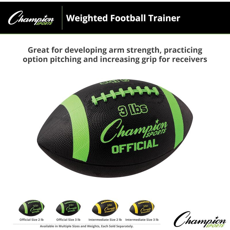 Weighted Football Trainer 3lb - Official Size, Green/Black for Arm Strength & Passing