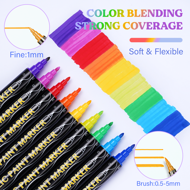 36 Vibrant Acrylic Paint Markers Set with Dual Tips for Rocks Canvas Wood Glass