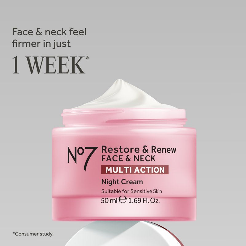 No7 Restore & Renew Night Face & Neck Cream - Anti-Aging Moisturizer 1.69 fl oz