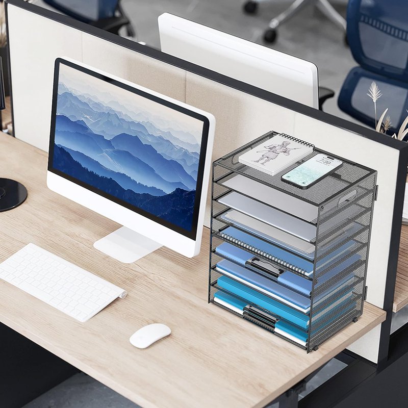 9-Tier Mesh Desktop Paper Organizer with Handles - Office Desk Storage
