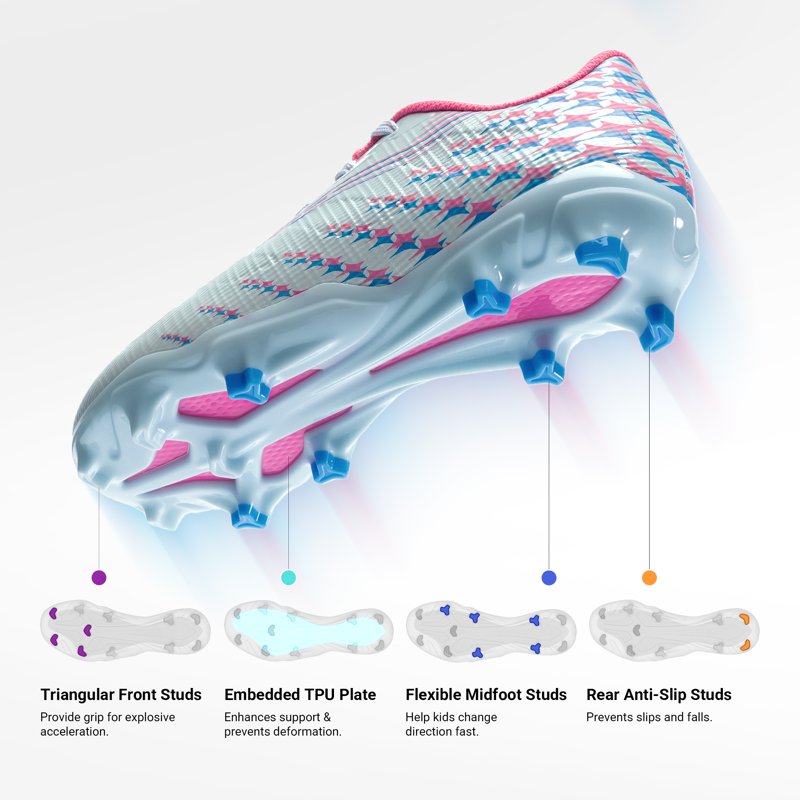 Dream Pairs Kids Soccer Cleats High-Speed Lightweight Football Shoes - Light Blue Pink, Variation 6