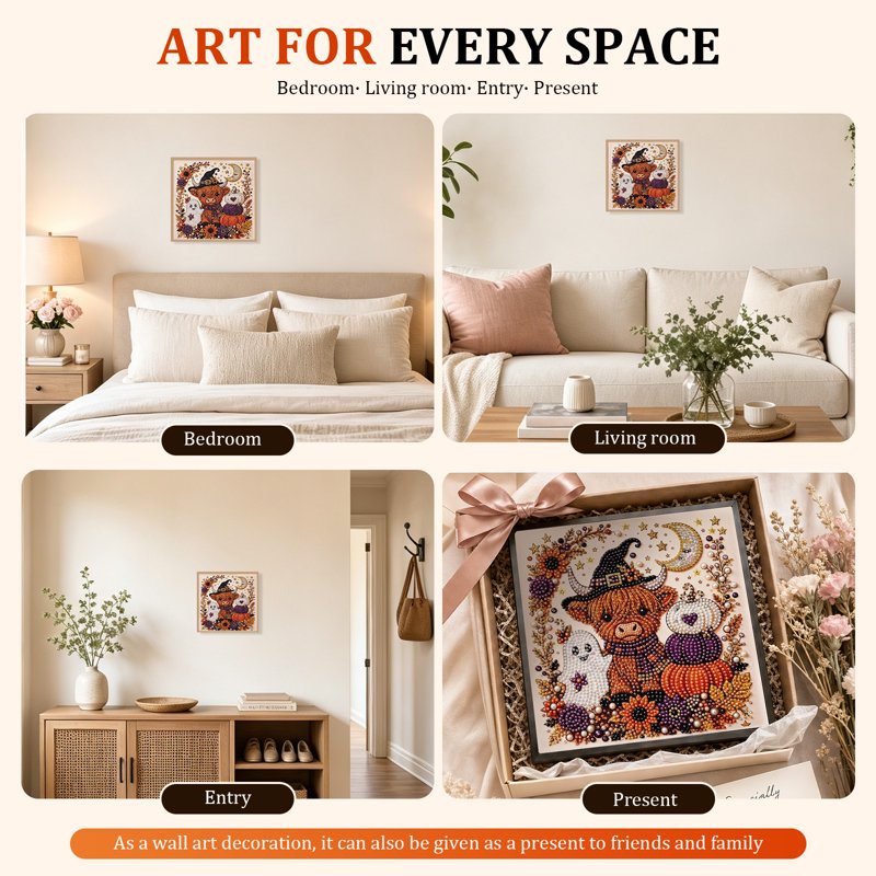 Halloween Pearl Art DIY Kit for Home Decor - Ghost & Pumpkin Design, Partial Drill, Luminous Pearls, Beginner Craft