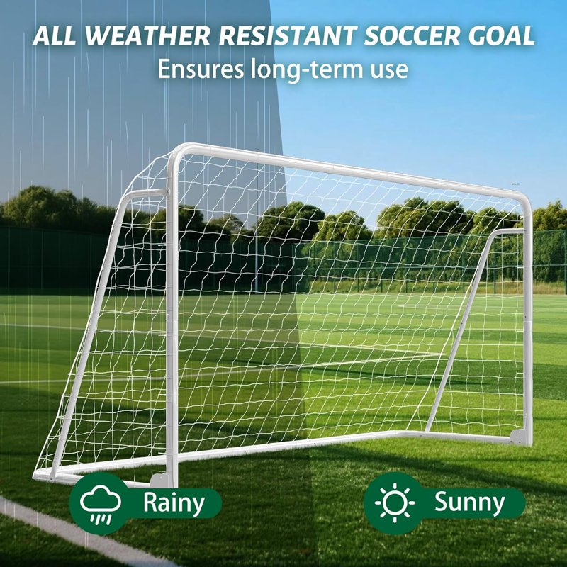 Foldable 12x6 ft Steel Soccer Goal – Portable Backyard Training Goals, White