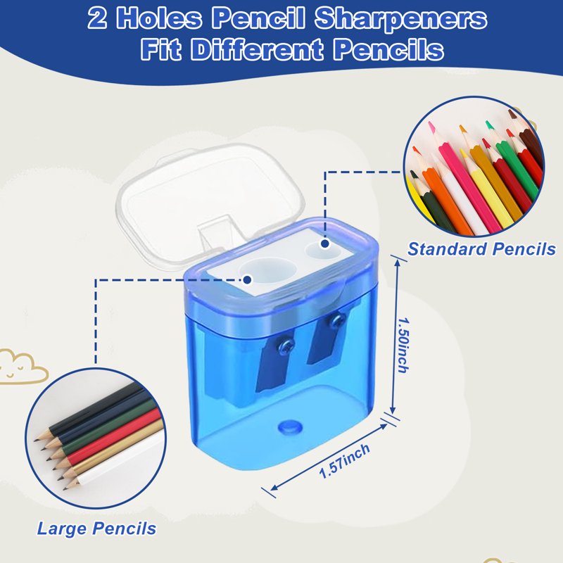 Manual Pencil Sharpener Set with Lid - 36 Assorted Color Dual Hole Sharpeners
